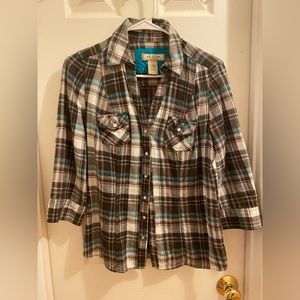 Plaid Arizona Flannel with 3/4 Sleeves Size L